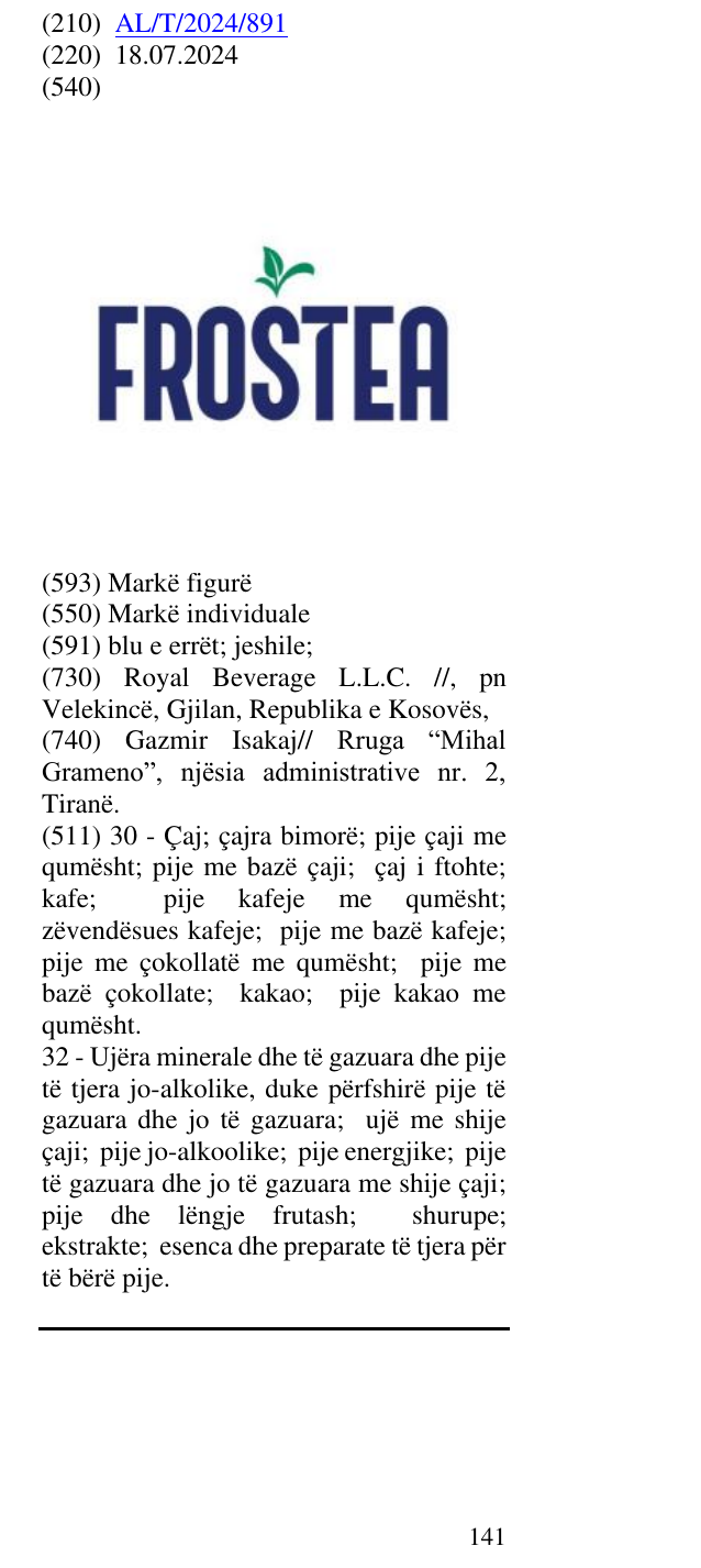 Zëri i markës FROSTEA në buletin