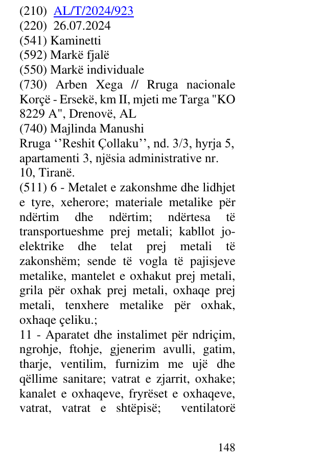 Zëri i markës Kaminetti në buletin