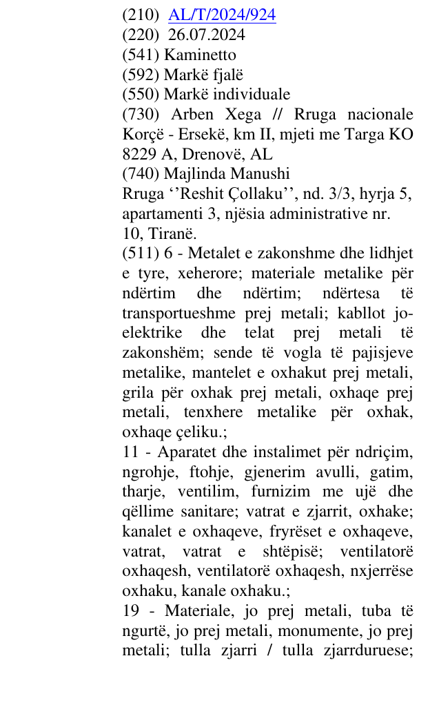 Zëri i markës Kaminetto në buletin