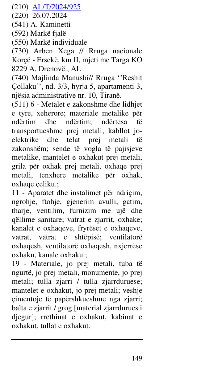 Zëri i markës A.Kaminetti në buletin
