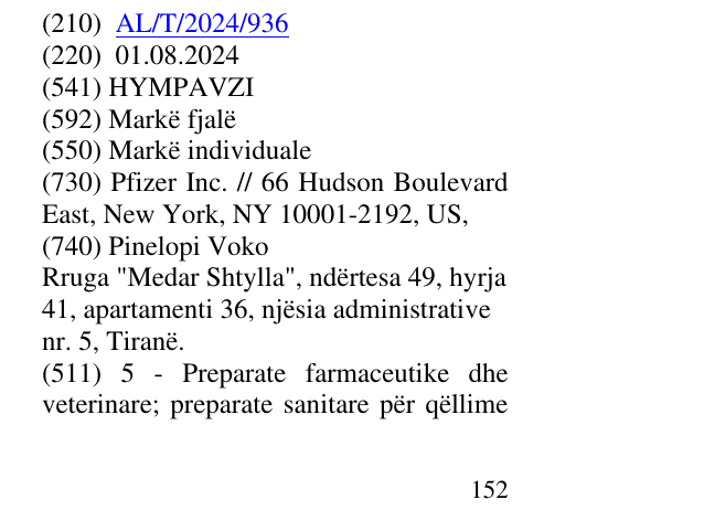 Zëri i markës HYMPAVZI në buletin