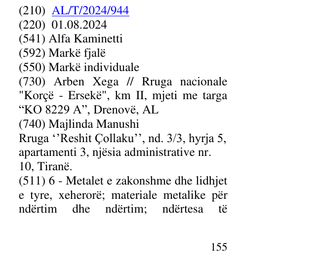 Zëri i markës Alfa Kaminetti në buletin