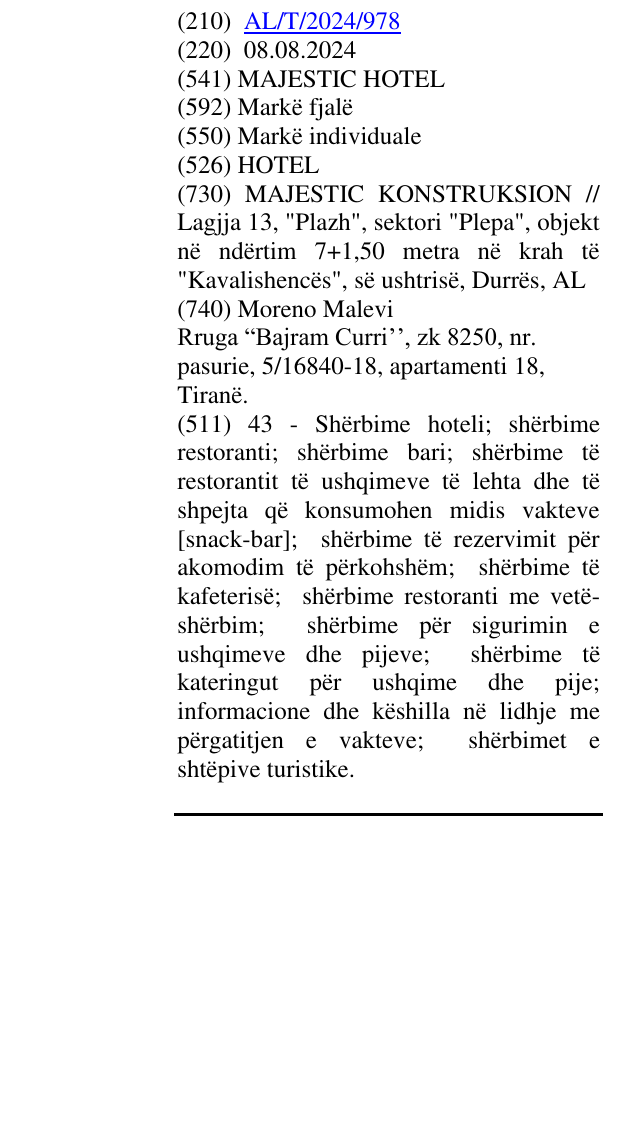 Zëri i markës HOTEL në buletin