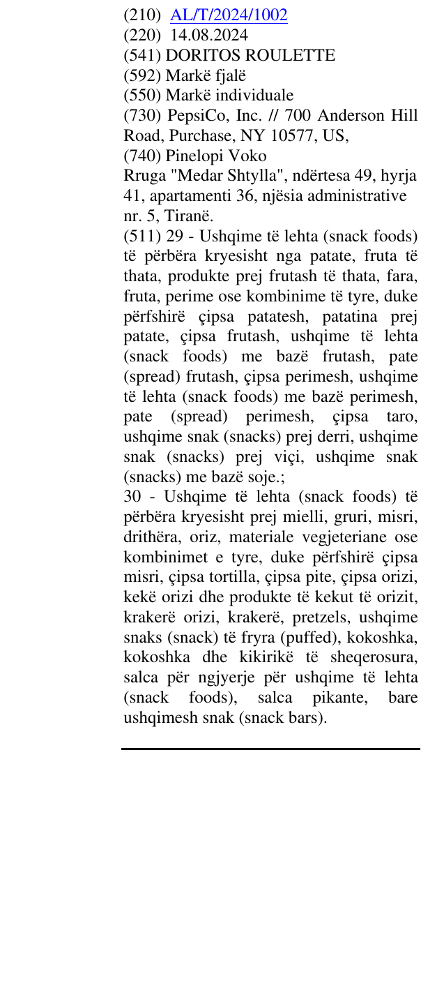 Zëri i markës DORITOS ROULETTE në buletin