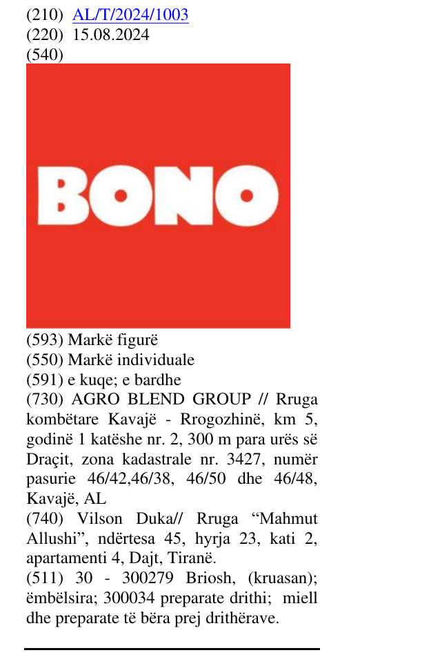 Zëri i markës BONO në buletin