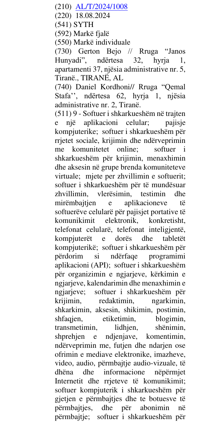 Zëri i markës SYTH në buletin