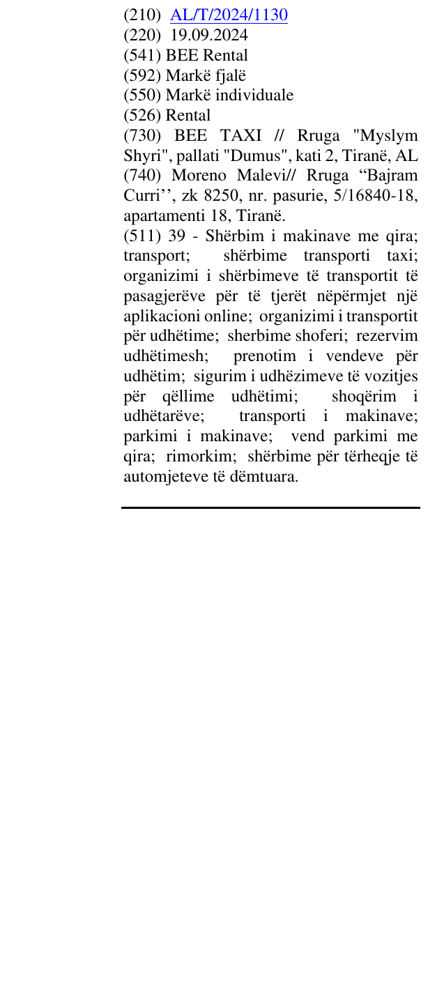 Zëri i markës Rental në buletin