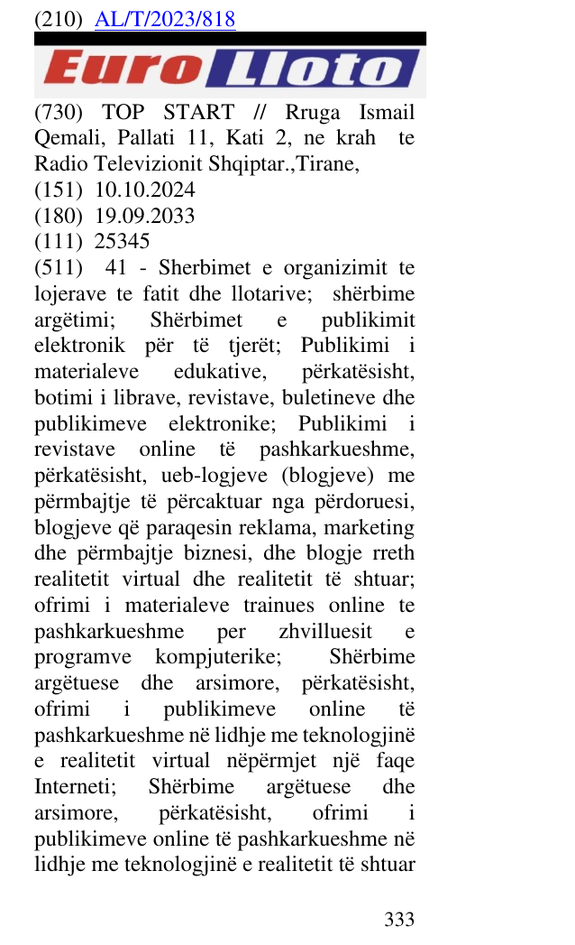Zëri i markës EuroLloto në buletin