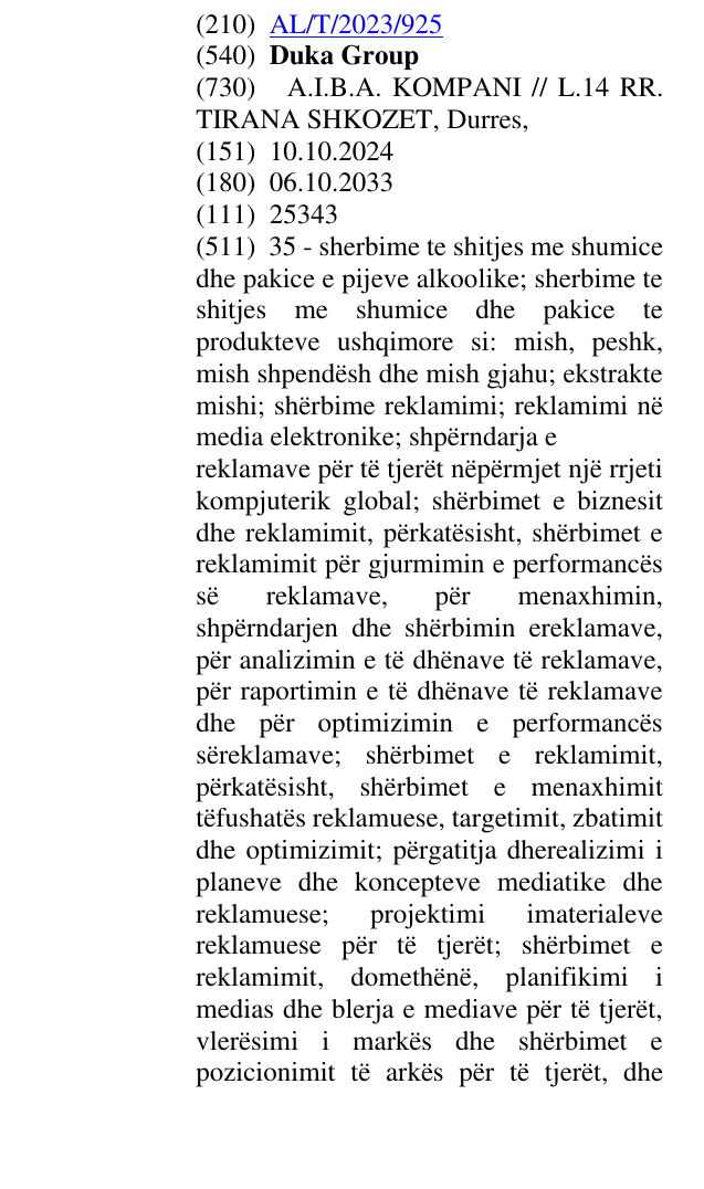 Zëri i markës Duka Group në buletin