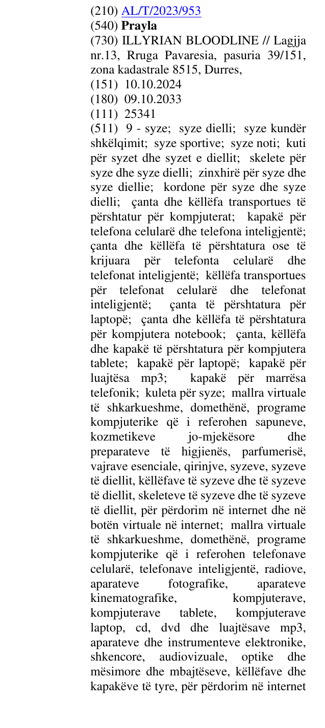 Zëri i markës Prayla në buletin