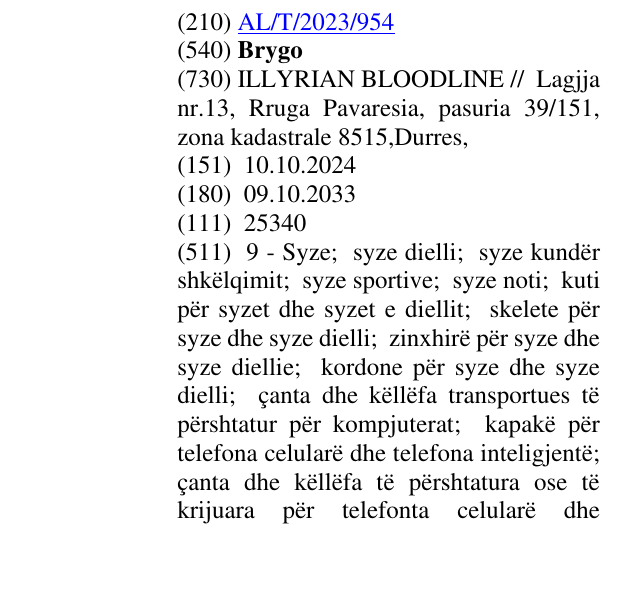 Zëri i markës Brygo në buletin