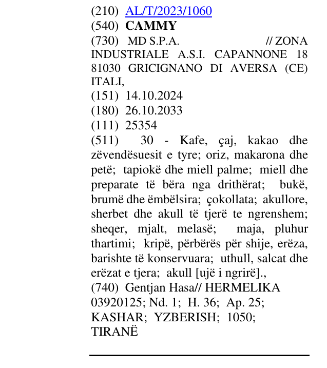 Zëri i markës CAMMY në buletin