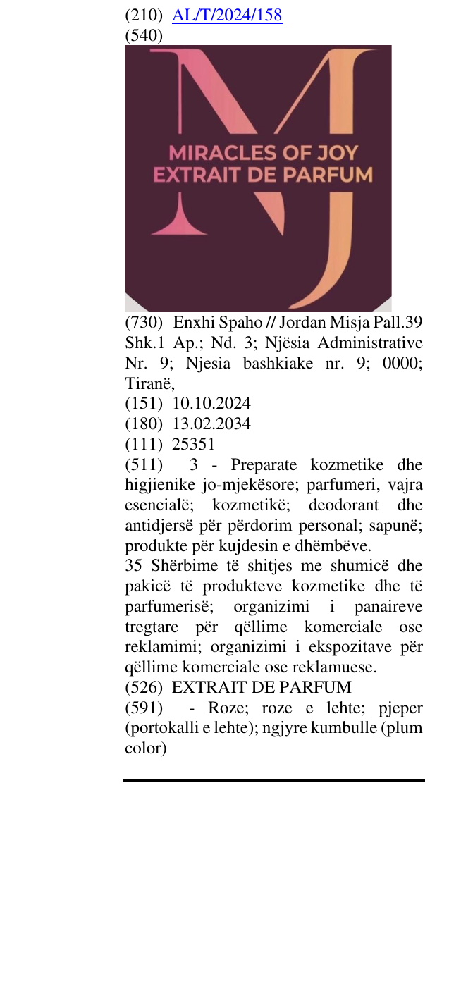 Zëri i markës EXTRAIT DE PARFUM në buletin