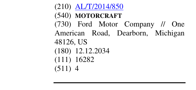 Zëri i markës MOTORCRAFT në buletin