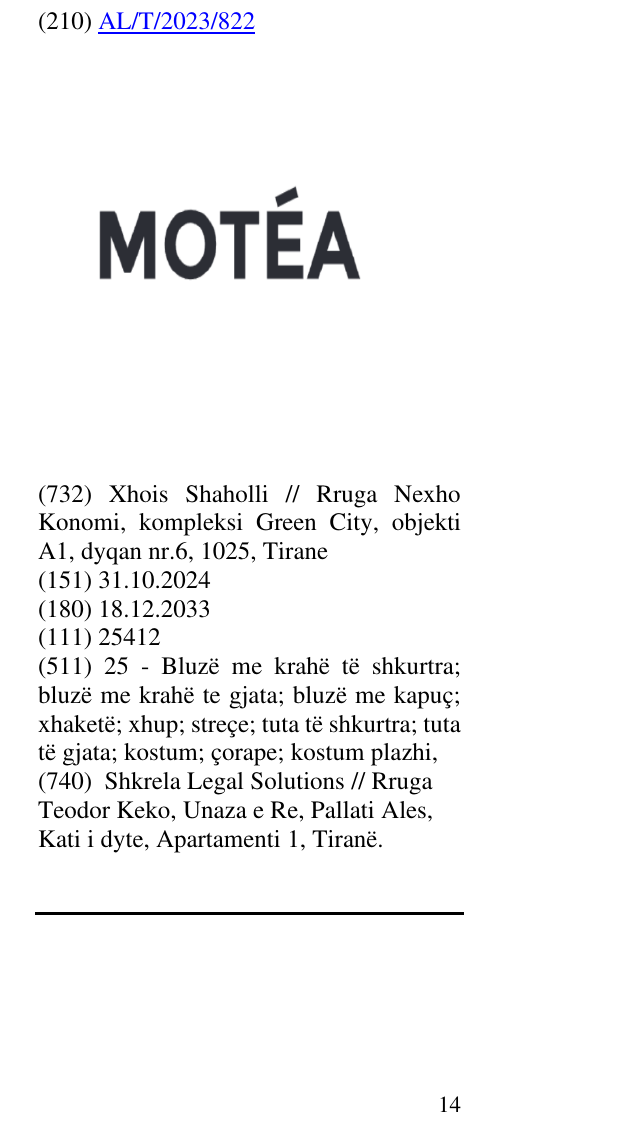 Zëri i markës Motéa në buletin