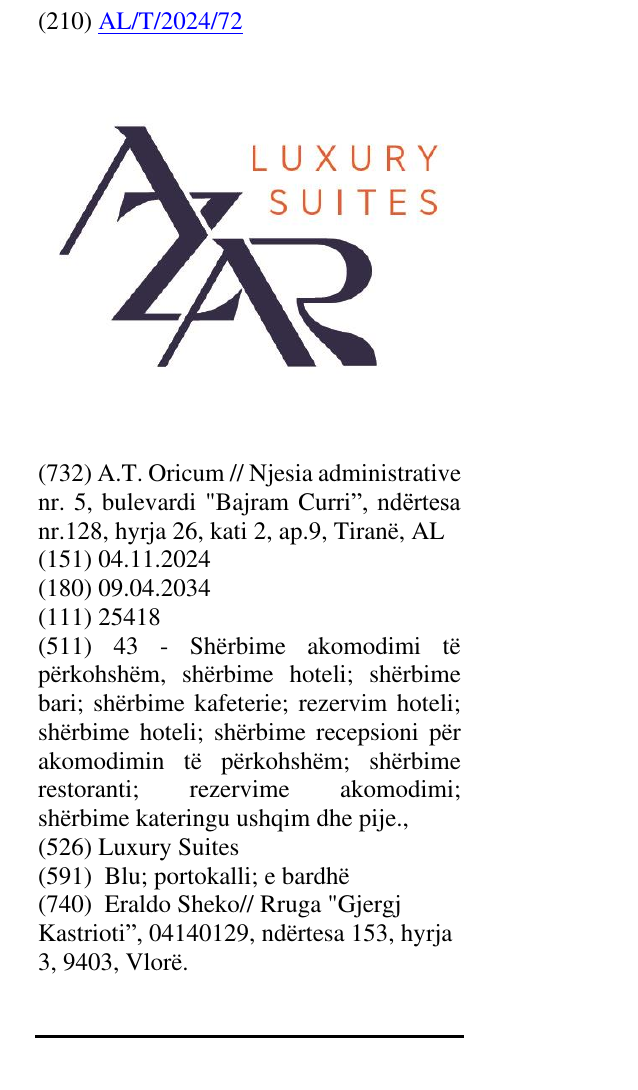 Zëri i markës Luxury Suites në buletin