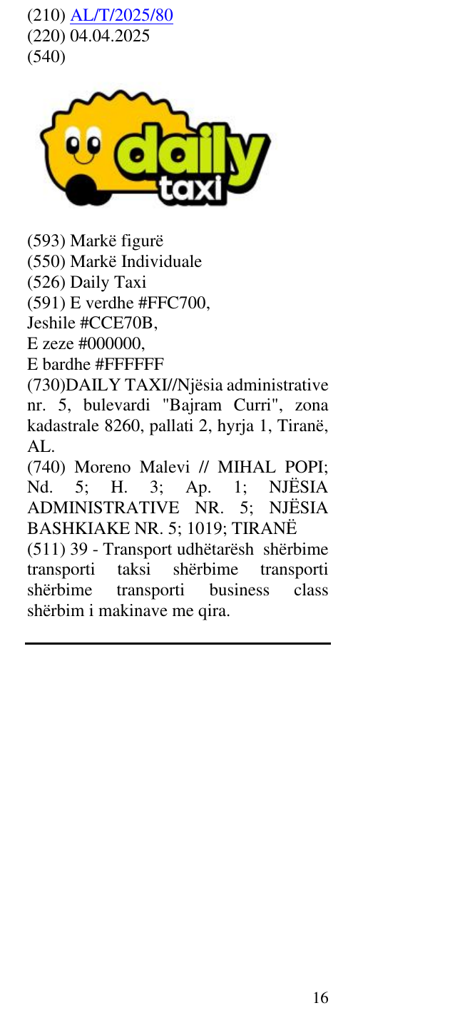 Zëri i markës Daily Taxi në buletin