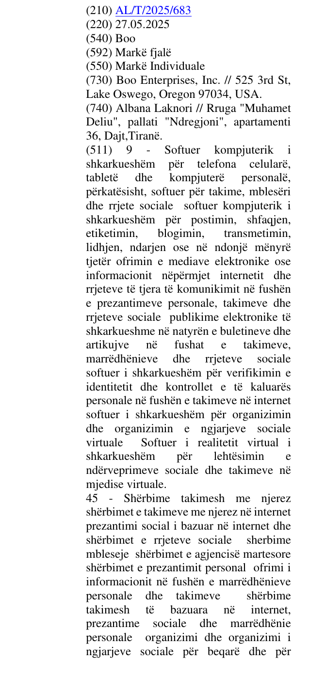 Zëri i markës Boo në buletin