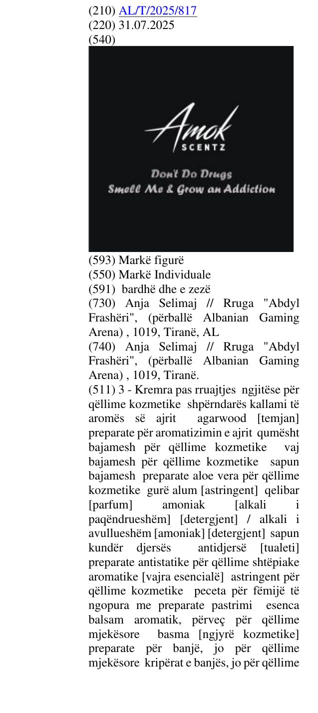 Zëri i markës Amok Scentz Don't Do Drugs Smell Me & Grow an Addiction në buletin