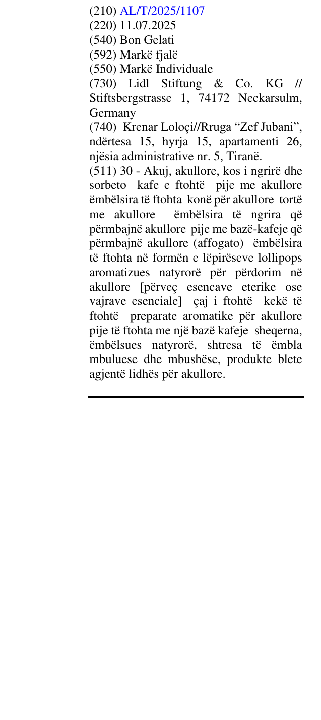 Zëri i markës Bon Gelati në buletin