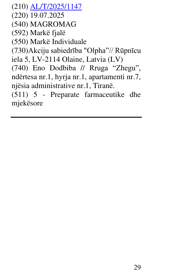 Zëri i markës MAGROMAG në buletin