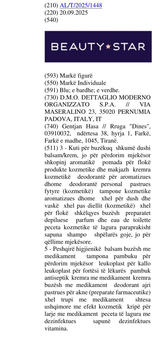 Zëri i markës BEAUTY STAR në buletin