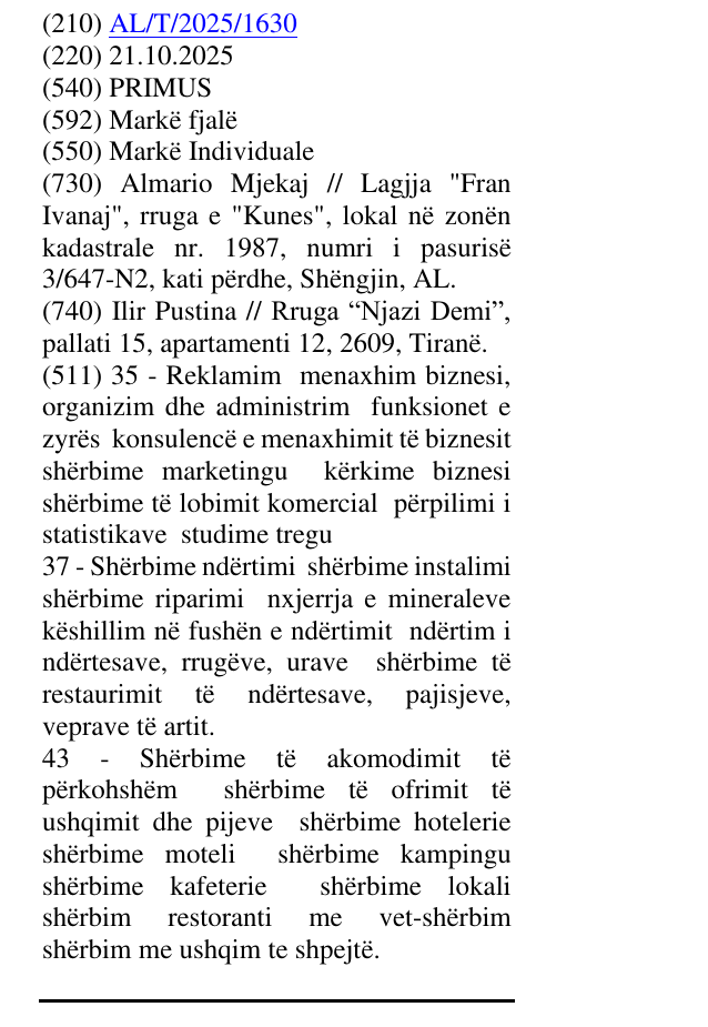 Zëri i markës PRIMUS në buletin