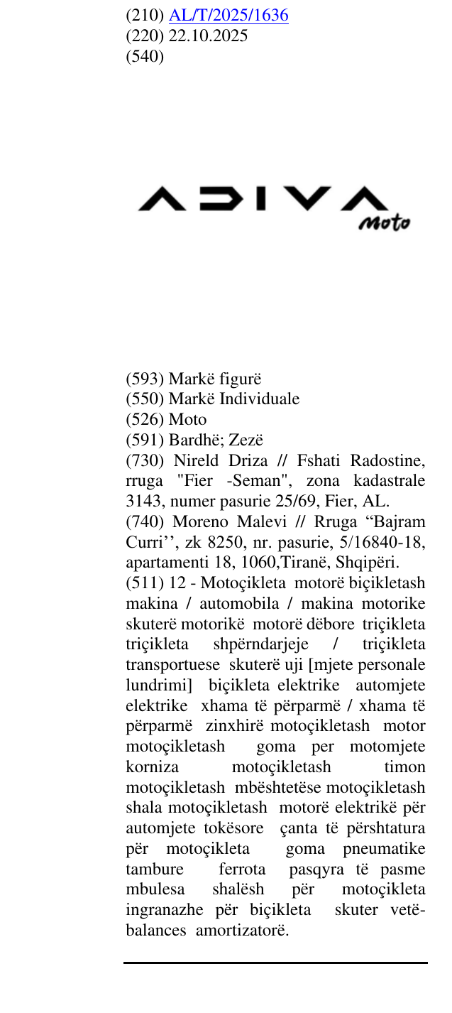 Zëri i markës Moto në buletin
