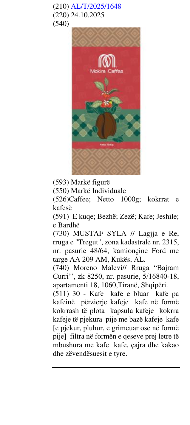 Zëri i markës Caffee; Netto 1000g; kokrrat e kafesë në buletin