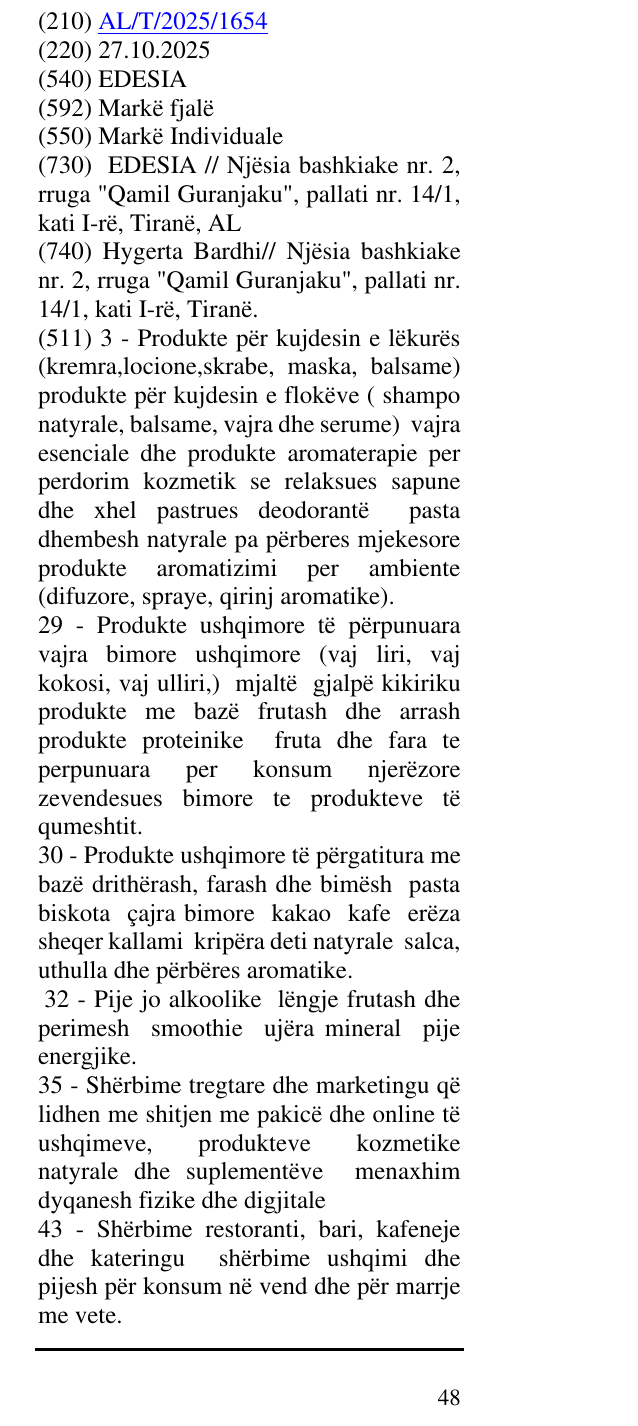 Zëri i markës EDESIA në buletin