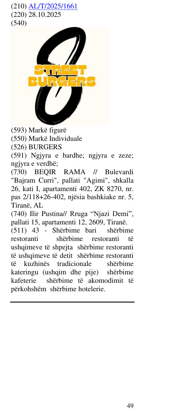 Zëri i markës BURGERS në buletin