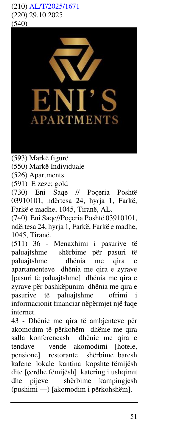 Zëri i markës Apartments në buletin
