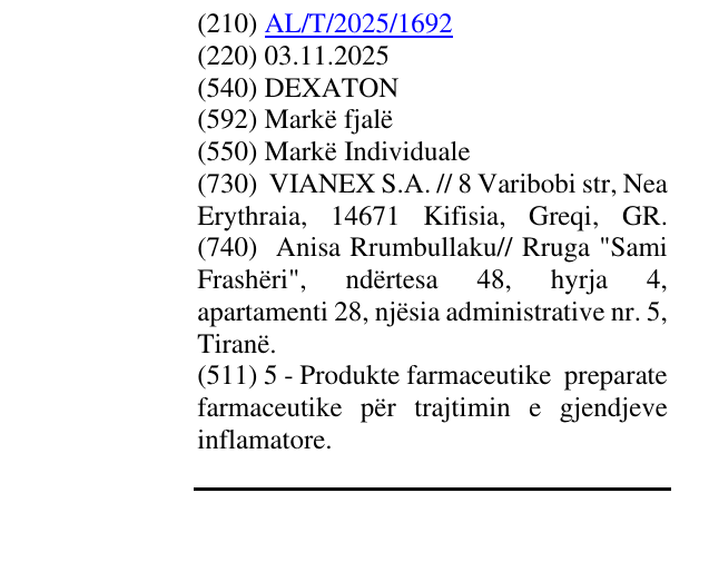 Zëri i markës DEXATON në buletin