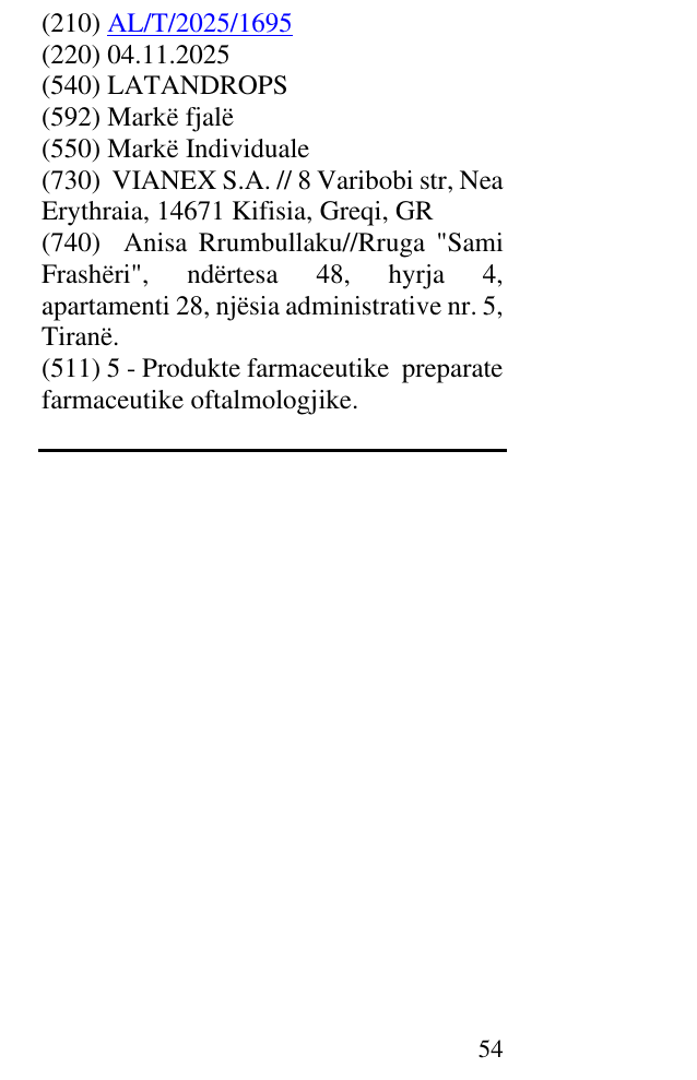 Zëri i markës LATANDROPS në buletin