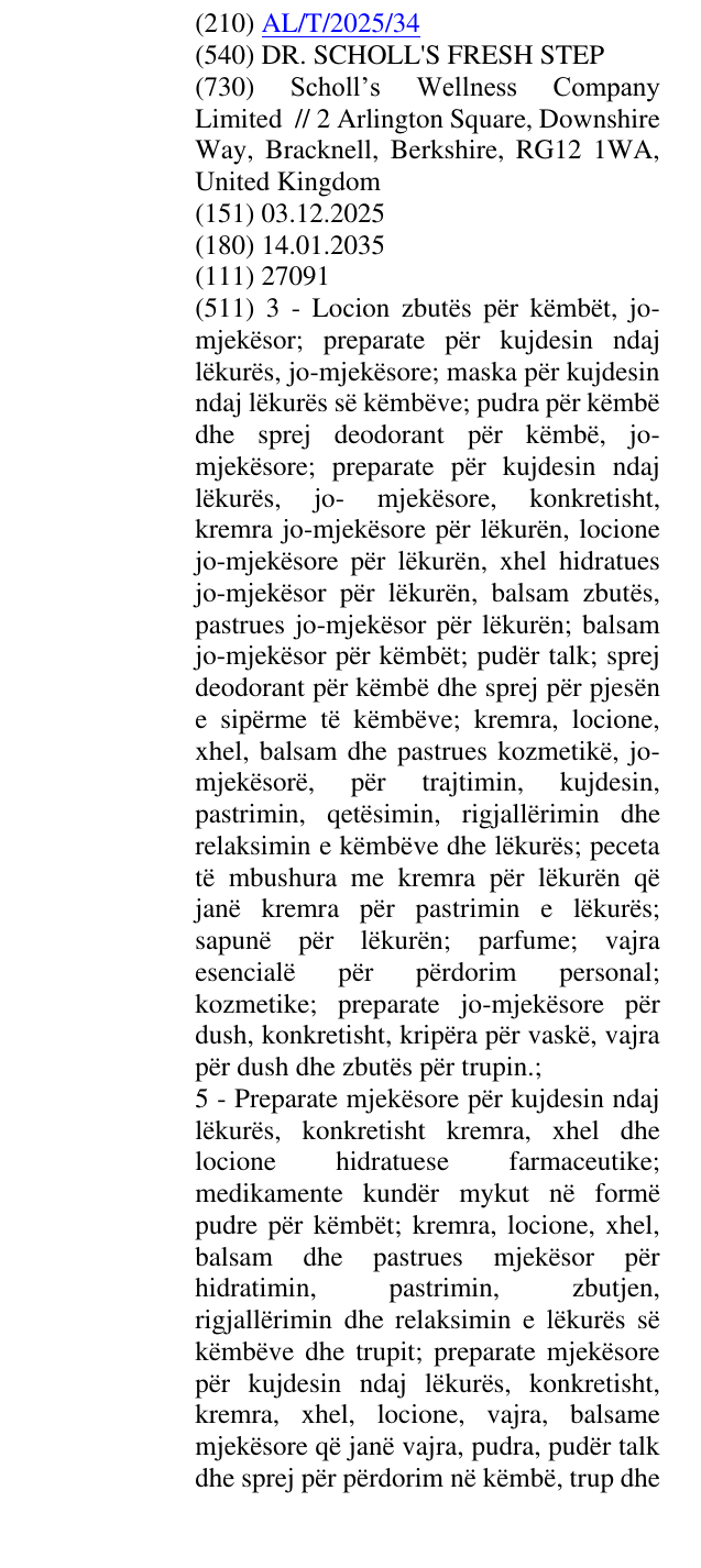 Zëri i markës DR. SCHOLL'S FRESH STEP në buletin