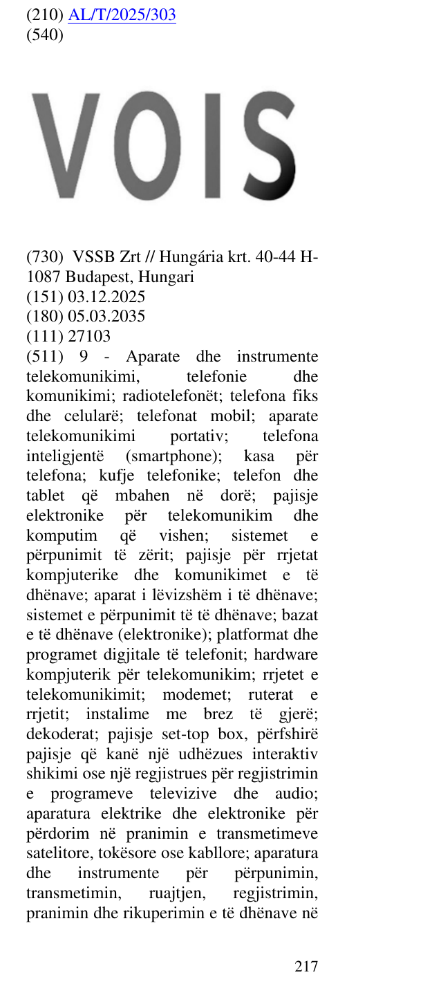Zëri i markës VOIS në buletin