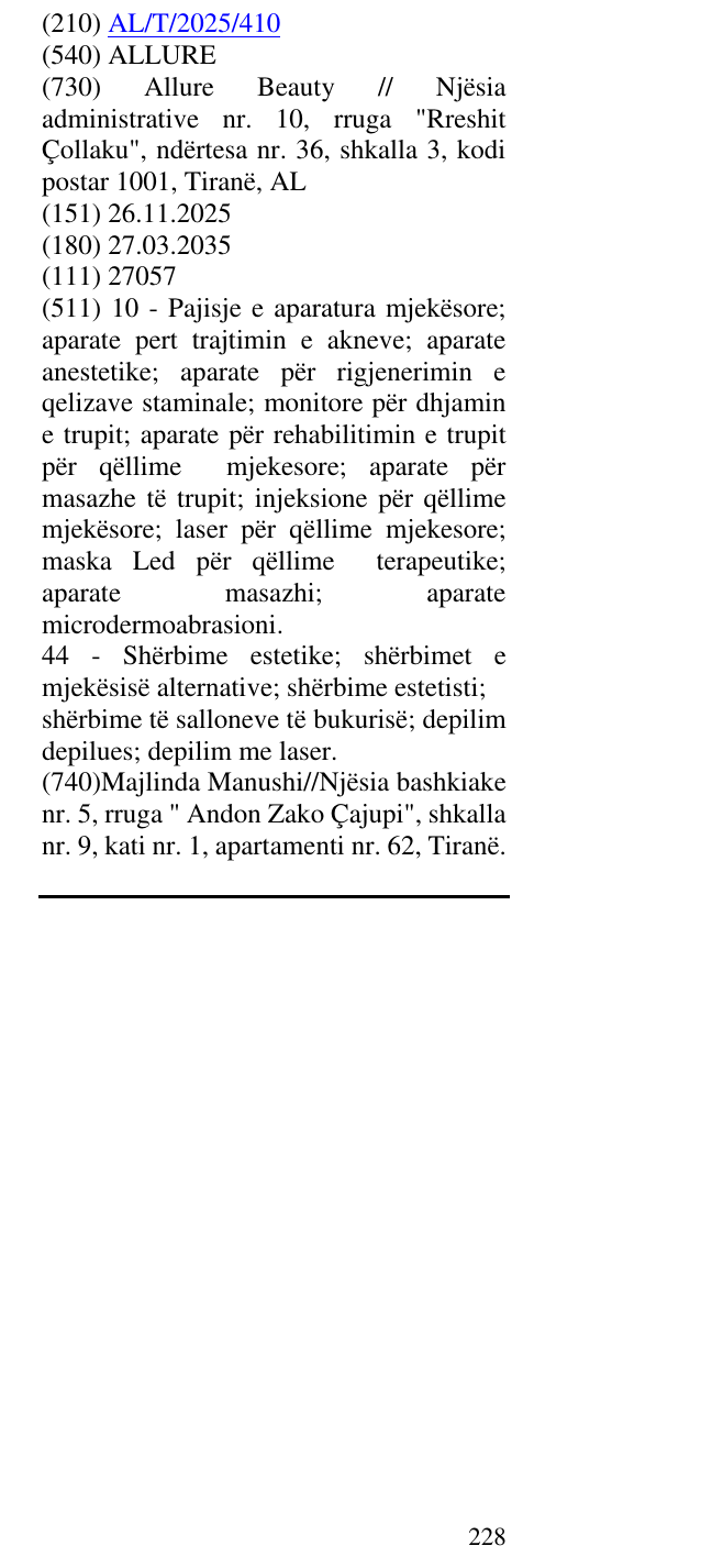 Zëri i markës ALLURE në buletin
