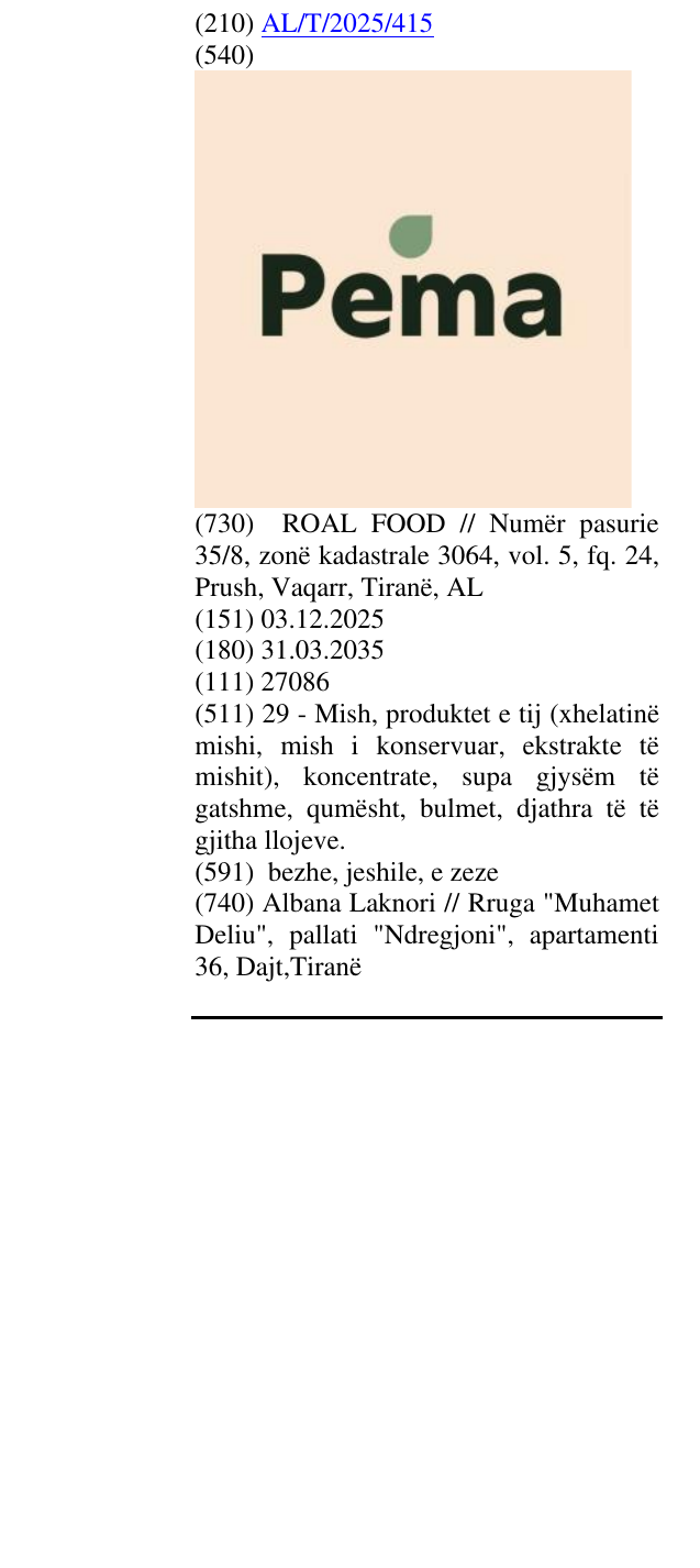 Zëri i markës PEMA në buletin