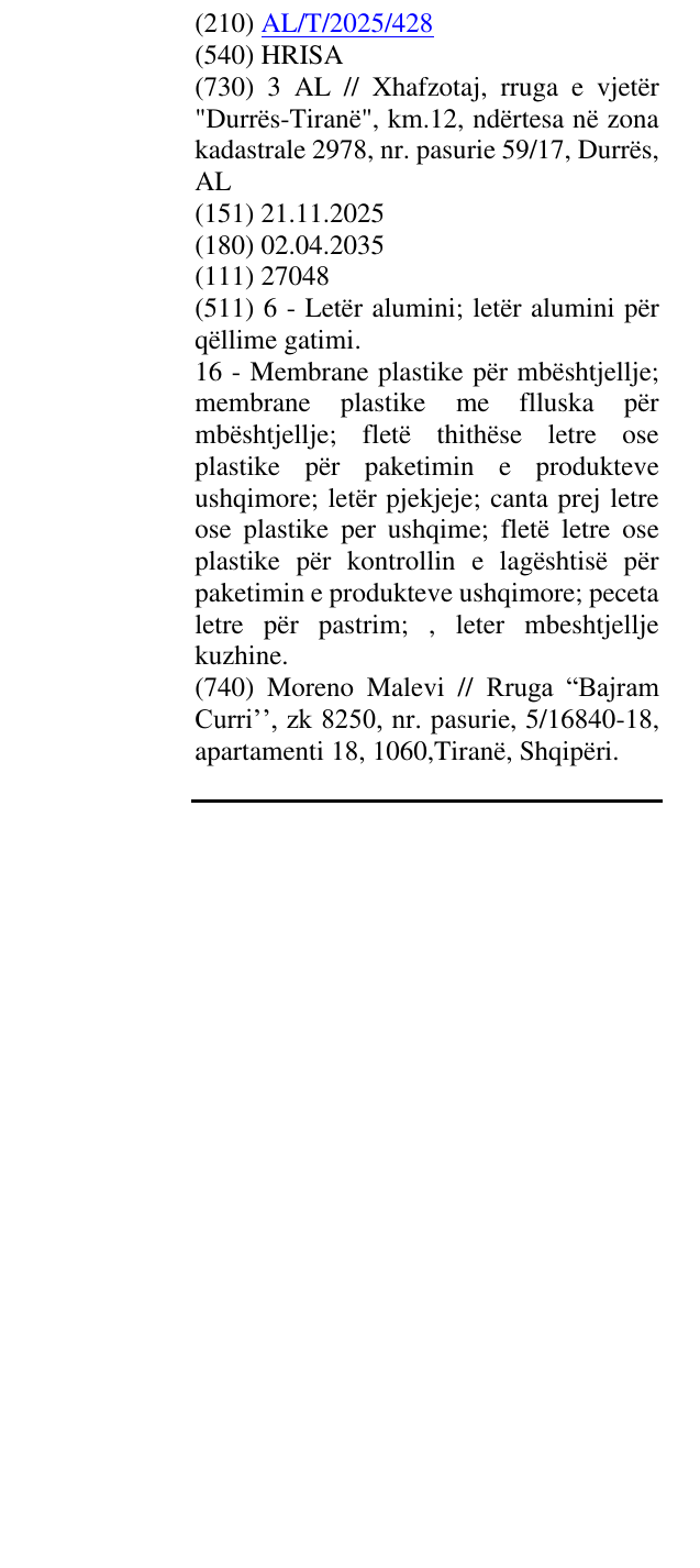 Zëri i markës HRISA në buletin