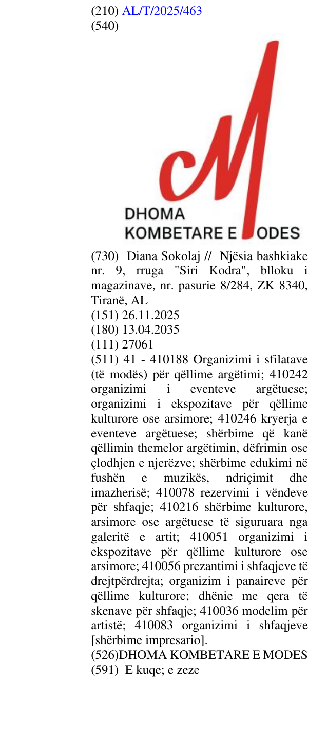 Zëri i markës DHOMA KOMBETARE E MODES në buletin