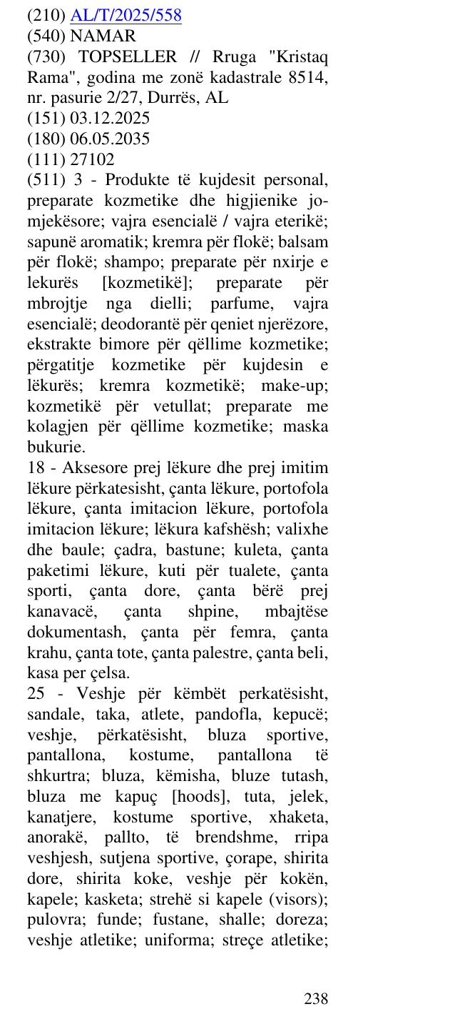 Zëri i markës NAMAR në buletin