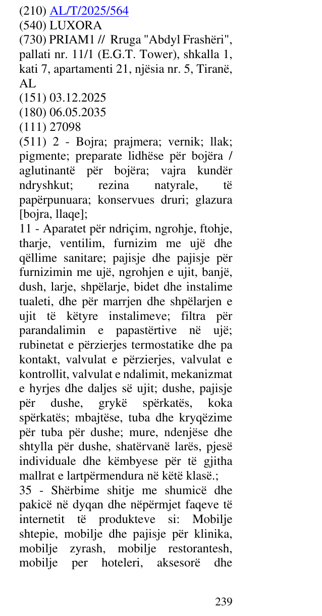 Zëri i markës LUXORA në buletin