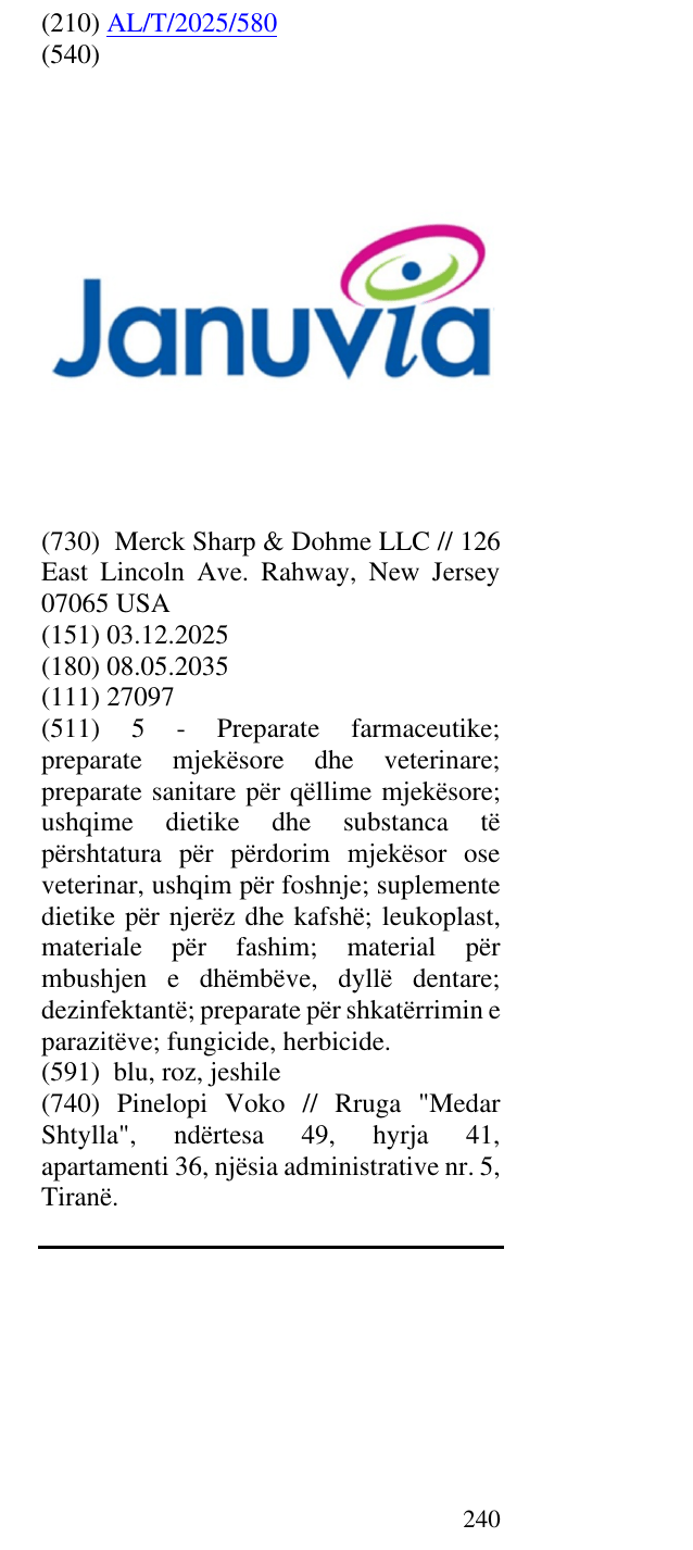 Zëri i markës Januvia në buletin