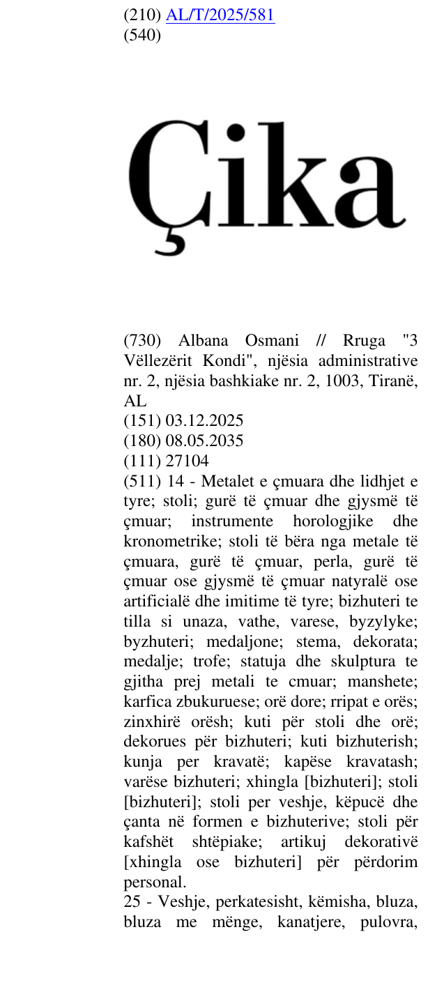 Zëri i markës Çika në buletin