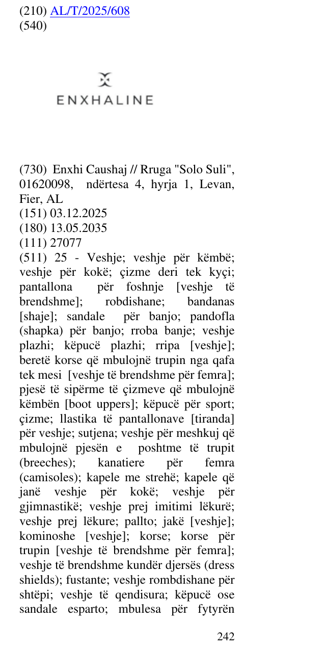 Zëri i markës ENXHALINE në buletin