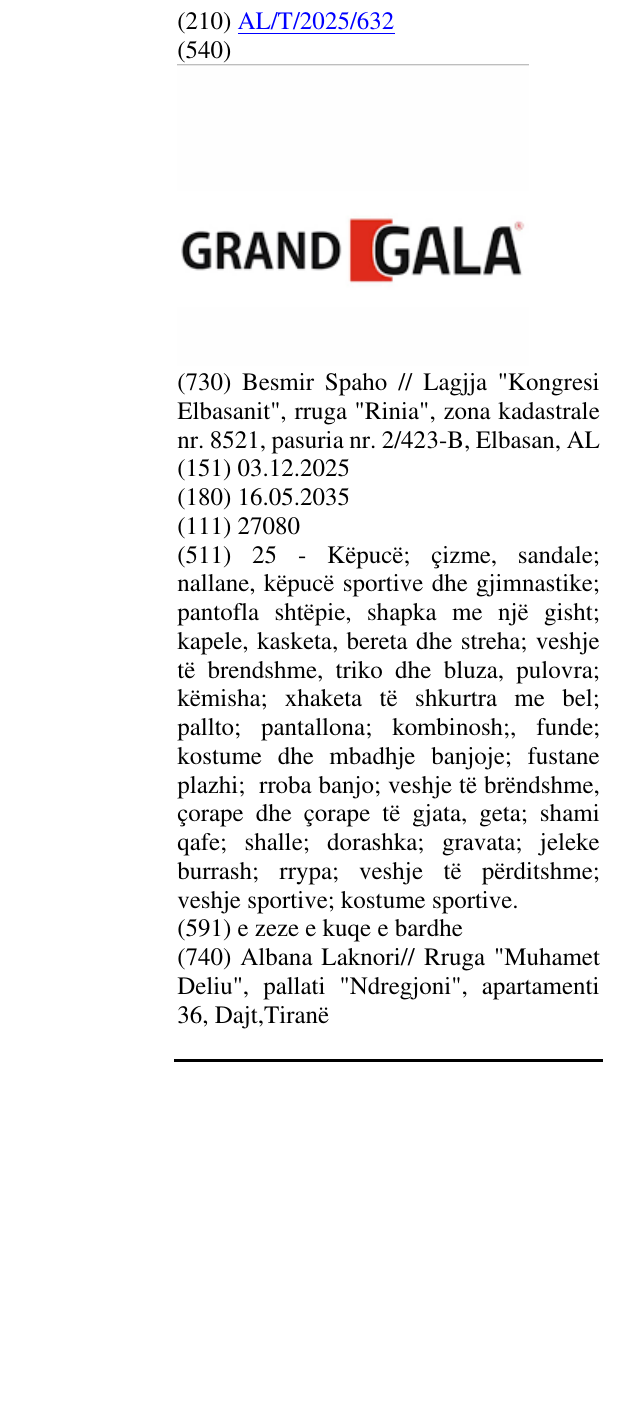 Zëri i markës GRAND GALA në buletin