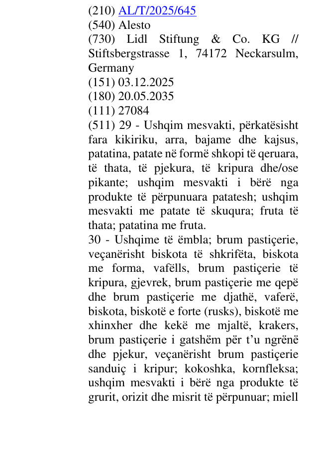 Zëri i markës Alesto në buletin