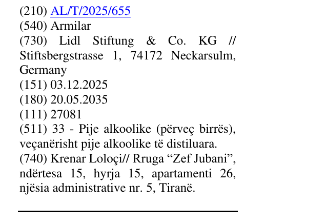 Zëri i markës Armilar në buletin