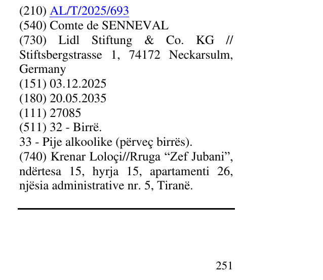 Zëri i markës Comte de SENNEVAL në buletin