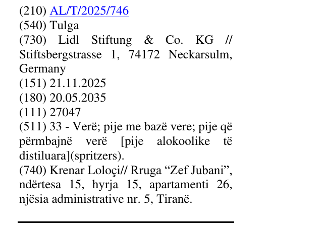 Zëri i markës Tulga në buletin